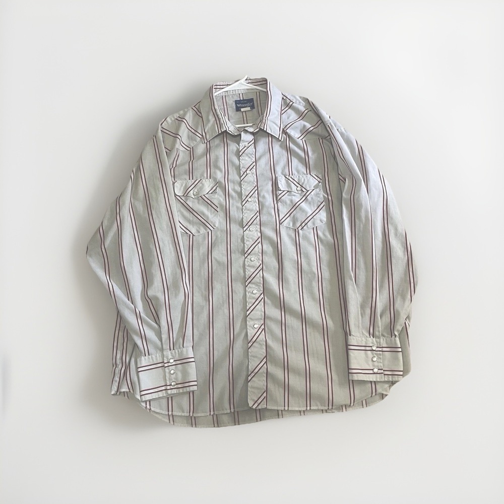 Vintage Wrangler Shirt Mens 3X XXXL Striped Red Pearl Snap Western‎ Made USA 70s